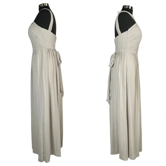 WATTERS MICAH SANDSTONE CRINKLE CHIFFON A LINE HALTER BRIDESMAID FORMAL GOWN - Picture 3 of 16